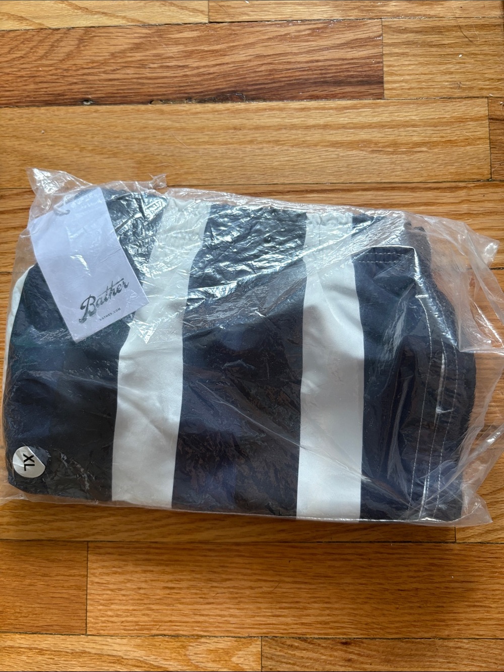 Striped Swim Trunk - Navy Blue / black & White Mens